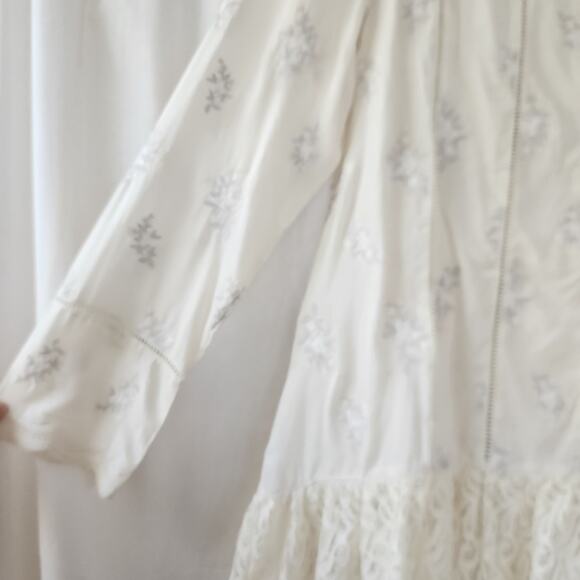 Sundance Boho Top Long Sleeve Size S Floral Embroidered Lace Ivory Tunic Peasant - Picture 7 of 9